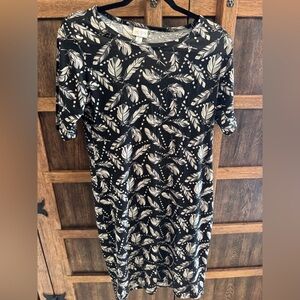 LuLaRoe Black Dress with White Feather Print
